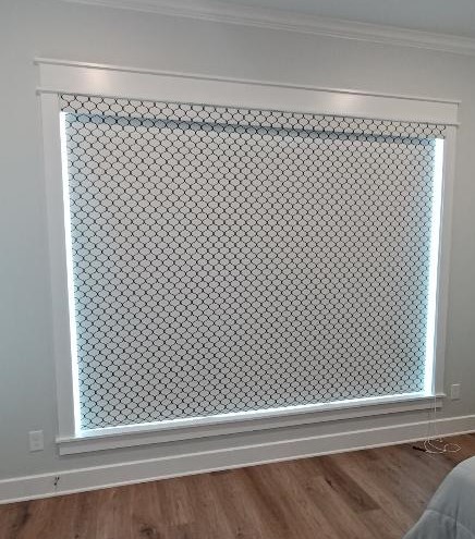 Roller Shades in a Master Bed on Country Meadows in Bullard, TX