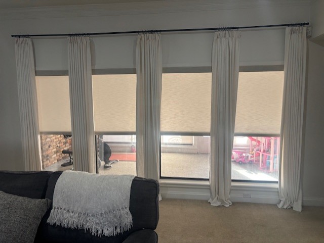 Added Custom Motorized Light Filtering Shades to the Living Room on Glendale Dr in Tyler, TX